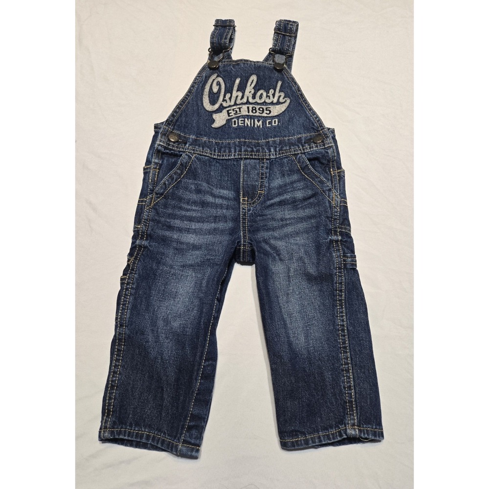 OshKosh BGosh Denim Overalls Toddler Infant Baby 12 Months Embroidered Logo Snap